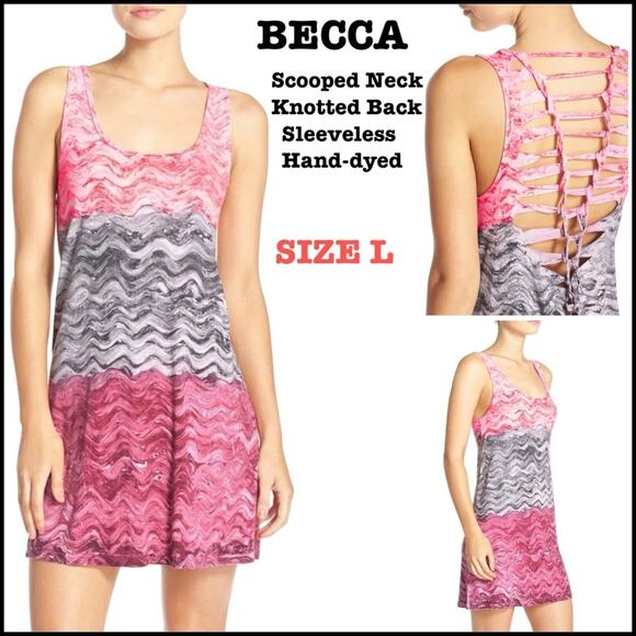 Becca Tie Dye Pink Swirl Lattice Back Cover Up Dress SZ L $78 - Picture 1 of 14